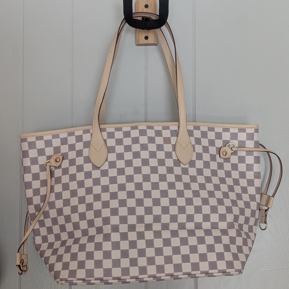Checkered Tote Bag - Cream and Tan